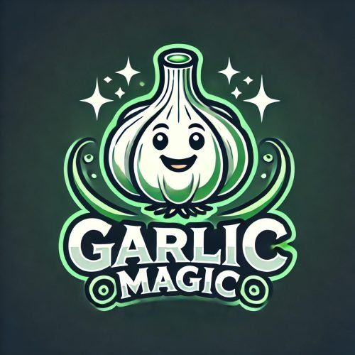 DALL·E 2024-09-05 12.03.13 - Design a logo featuring a cartoon-style garlic bulb with a smiling face, keeping the existing character's appearance as seen in the reference image. A